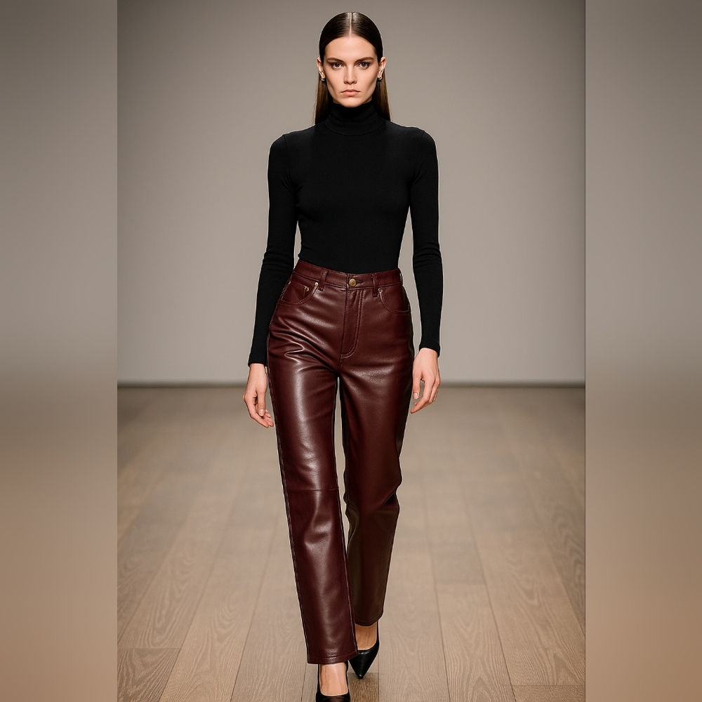 Versace Jeans Couture Burgundy Leather Straight Pants Made in Italy Size 30